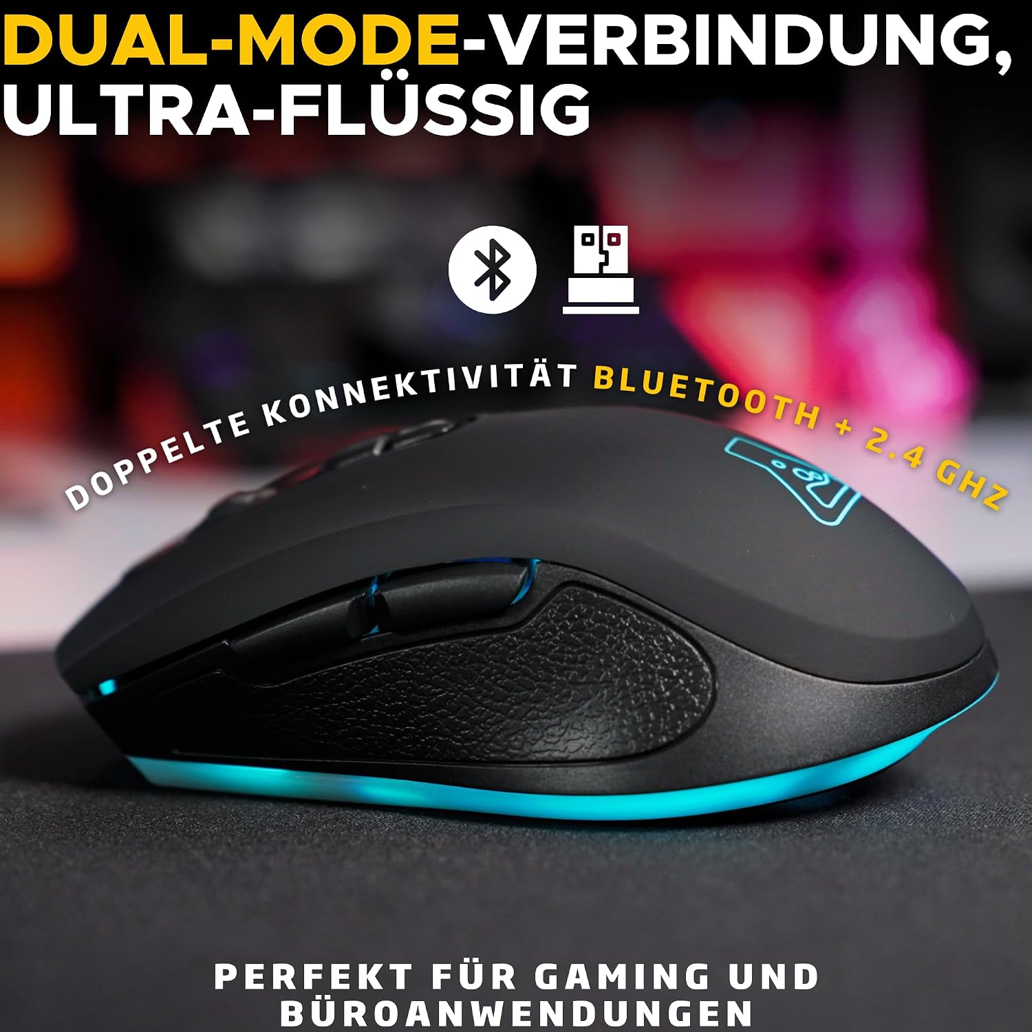 Detalle de The G-LAB Kult Krypton – Kabellose Gaming-Maus mit 6400 DPI, Bluetooth & 2.4 GHz