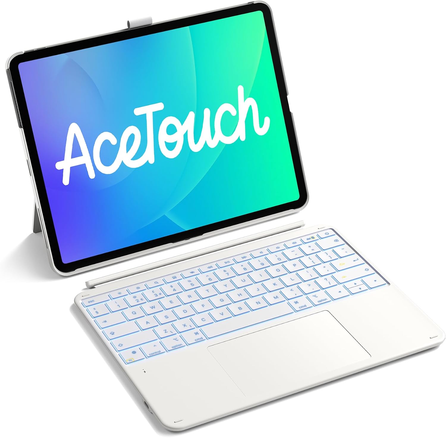 Detalle de Inateck Keyboard Case for iPad Air 13 inch (M4/M3/M2) & iPad Pro 12.9 inch – UK backlit detachable keyboard case with large trackpad, white