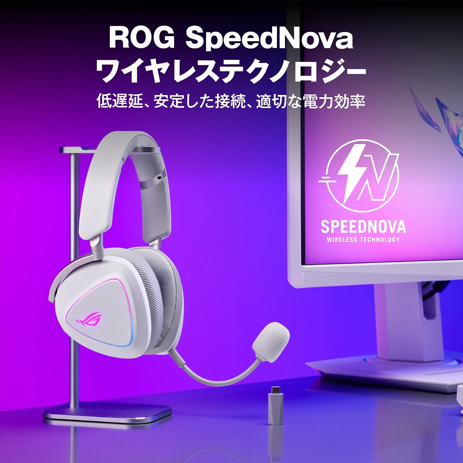 Detalle de ASUS A701 ROG Delta II Moonlight White ゲーミングヘッドセット、3方式接続・50mmドライバー・約110時間駆動