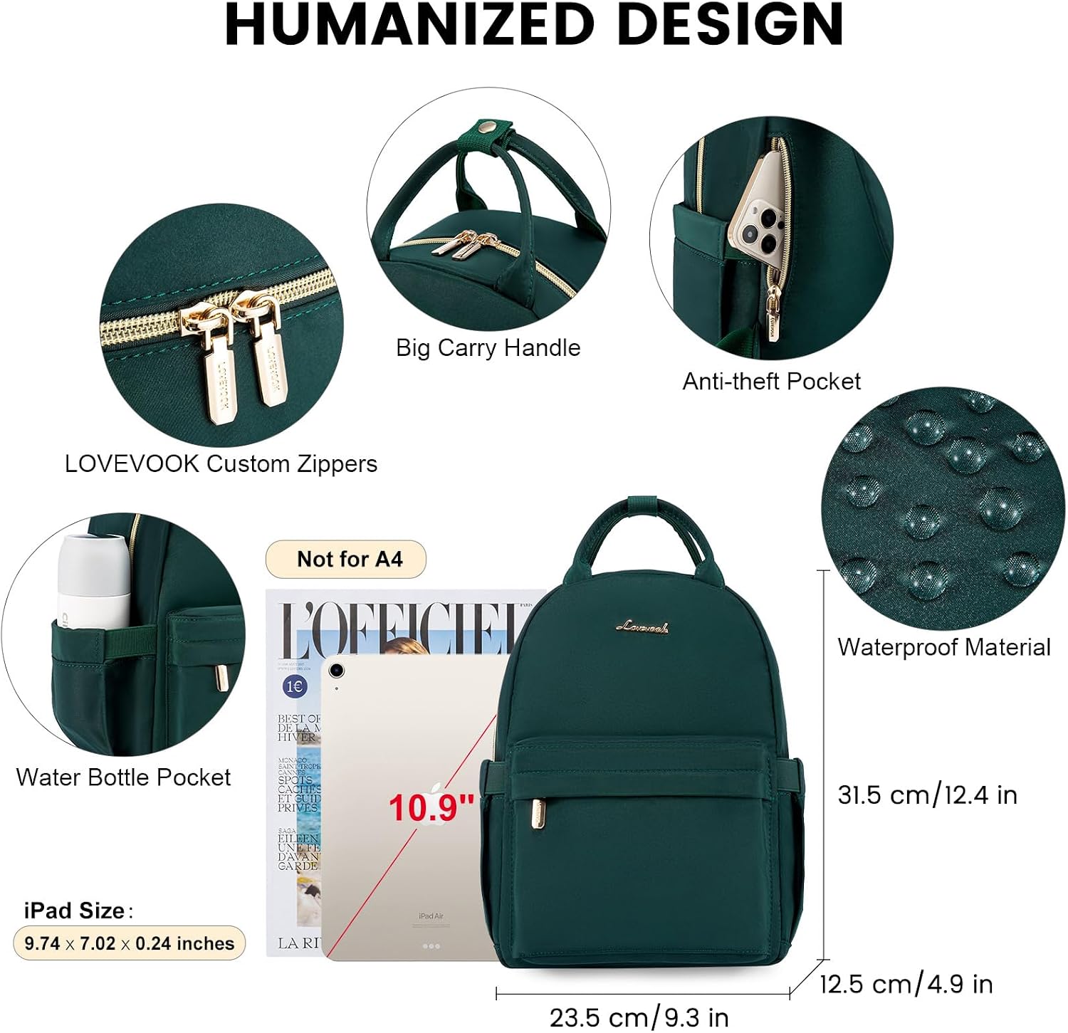 Detalle 2 de LOVEVOOK Small Women’s Fashion Backpack – Waterproof Mini Daypack for School, Travel & City Use
