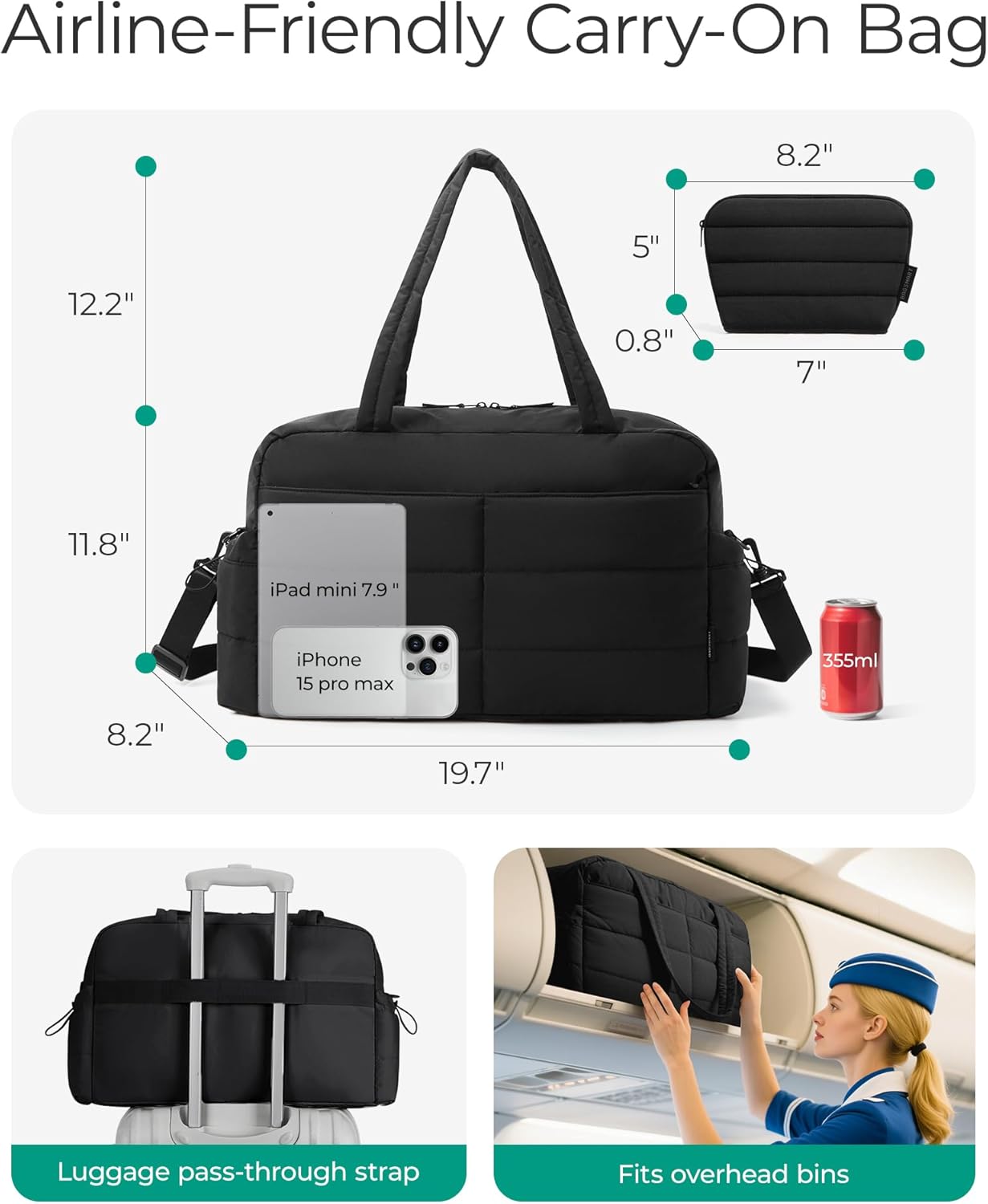 Detalle de bagsmart 31L Puffer Tote Gym Bag for Women: A practical 31L carry-on for daily, gym and weekend trips