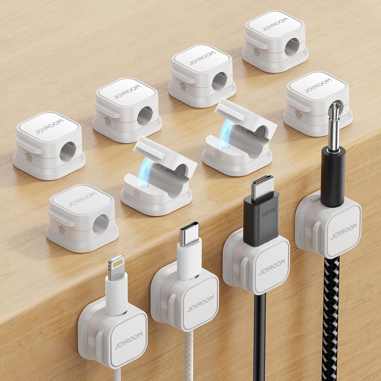 Detalle de JOYROOM 12er Kabelhalter magnetisch – Kabelclips für Schreibtisch