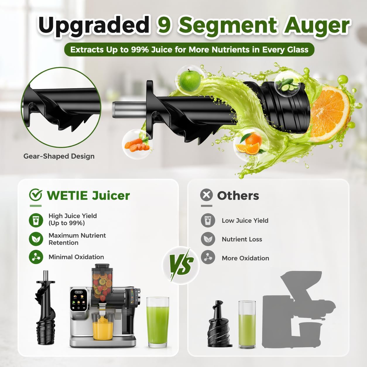 Detalle 2 de WETIE Cold Press Juicer with Touch Screen, Adjustable Juicing Pressure & 3.54'' Feed Chute