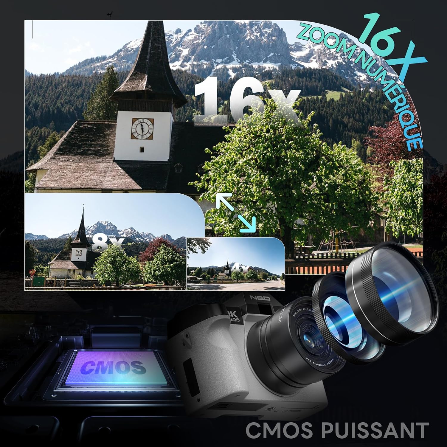 Detalle 2 de NBD Appareil Photo Numérique 8K 64MP avec Autofocus et Zoom 16x – Grand Angle et Écran 180°