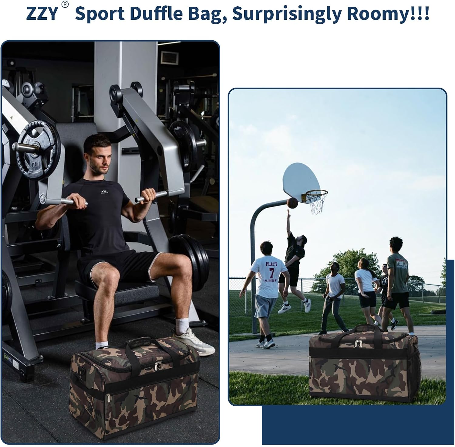 Detalle de ZZY Sporttasche 40L – Reisetasche Fitness Tasche mit Schultergurt, Camouflage