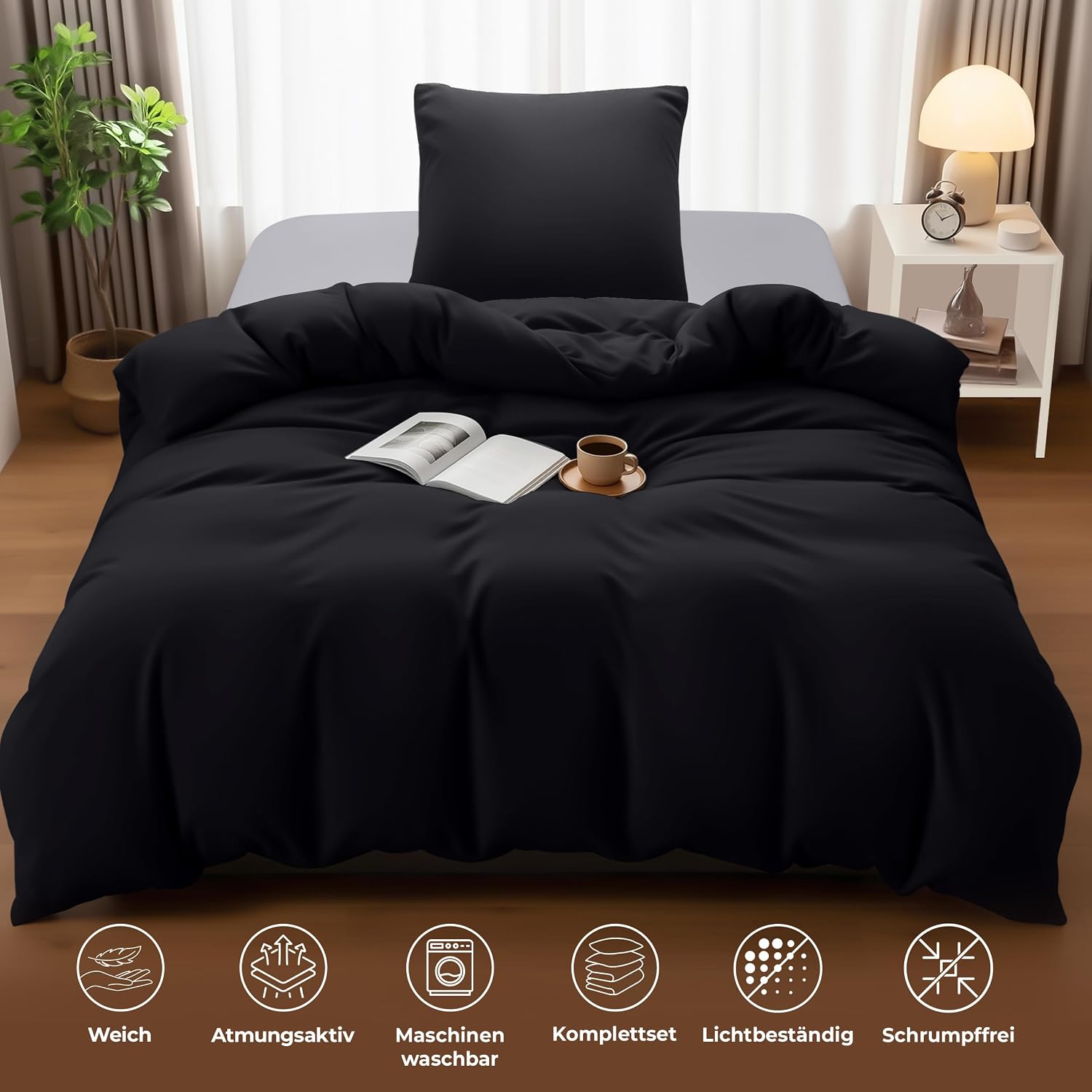 Thumbnail 4 de Utopia Bedding Bettwäsche-Set 135x200 (Mikrofaser) mit Kissenbezug 80x80 – Schwarz