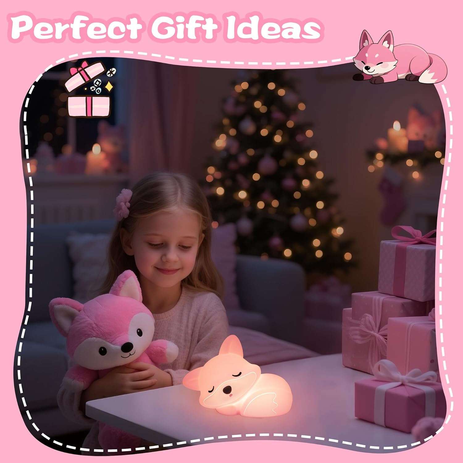 Thumbnail 5 de YuanDian Fuchs-Nachtlicht für Mädchen – weiche rosa Silikonlampe mit Touch, Timer und Akku