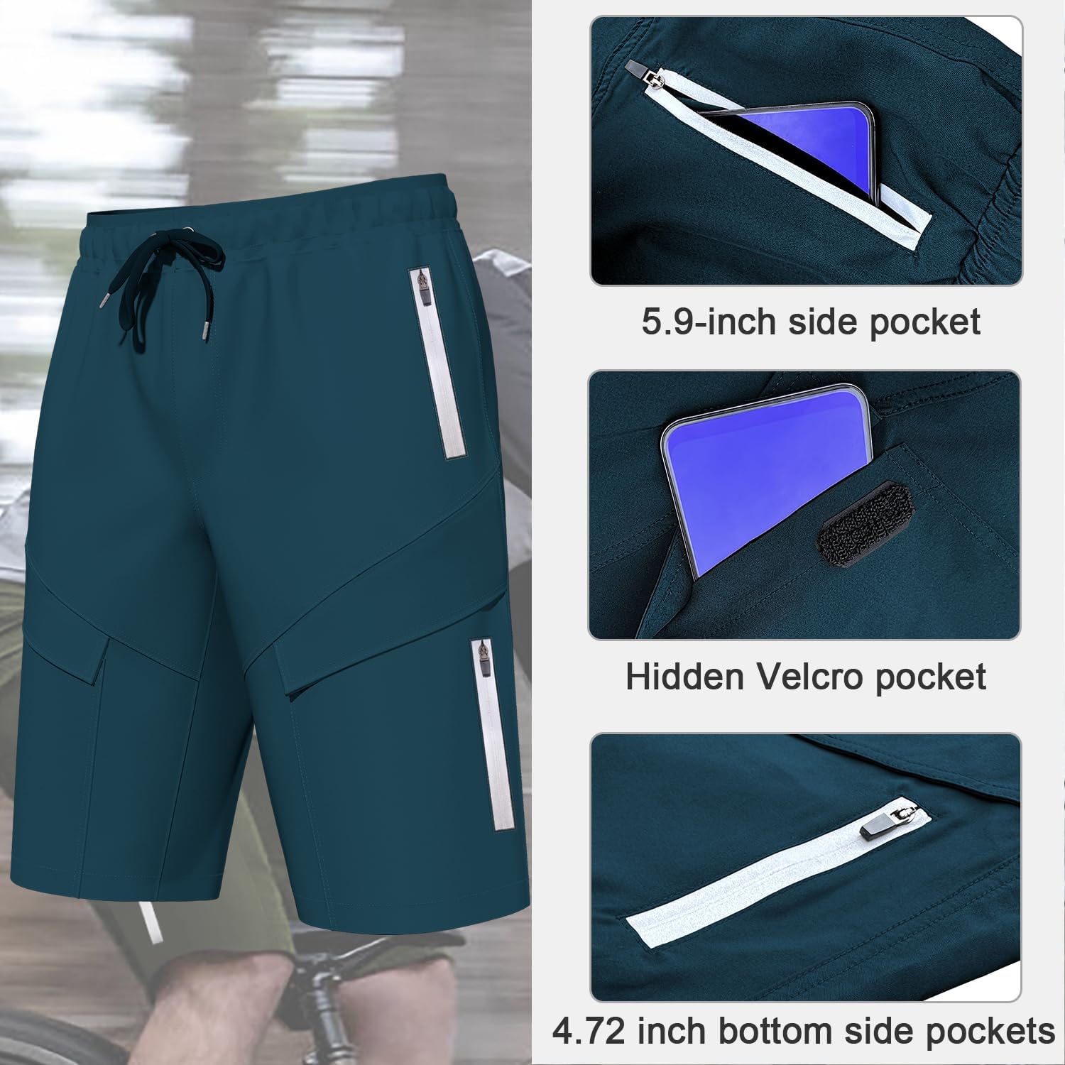 Thumbnail 1 de Lo.gas Radhose Herren Gepolstert Kurz 6 mit Taschen – atmungsaktiv, bequeme Passform, mit Reißverschluss-Taschen