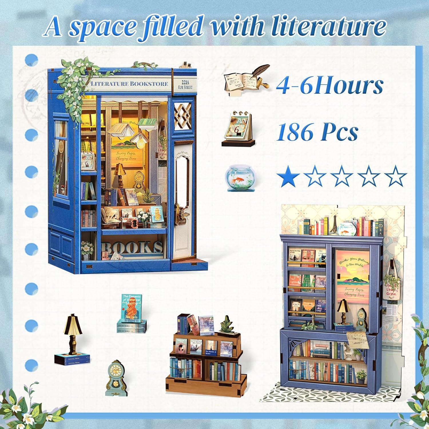 Detalle de CUTEBEE DIY Book Nook Miniaturhaus 186 Teile