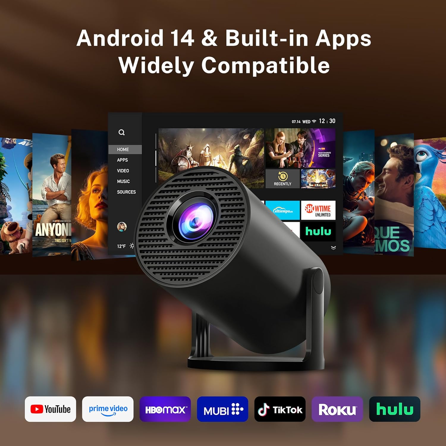 Thumbnail 1 de LYNCast Mini Projector 300Pro+ (Android 14, Wi‑Fi 6 & BT 5.4) Portable 180° Rotatable, 1080P/4K Support