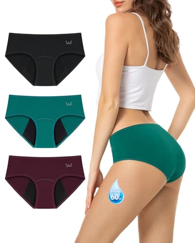 Detalle de TANSTC Period Pants Heavy Flow 60ML – Pack of 3 (S) in Black, Wine Red & Dark Green