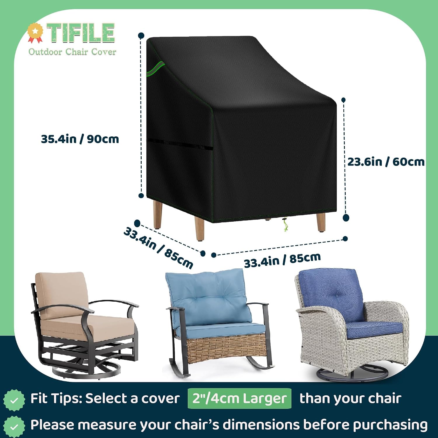 Detalle de TIFILE TF-CC-3 Outdoor Chair Cover, 420D Waterproof Black Patio Cover