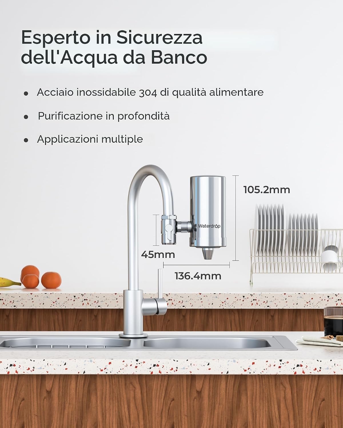 Detalle de Waterdrop WD-FC-06: Rubinetto in acciaio inox con filtro a blocchi di carbone
