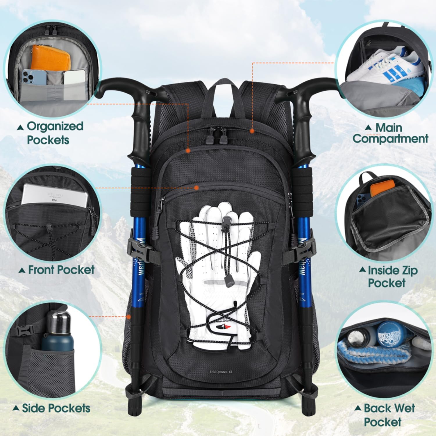 Detalle 2 de RAINSMORE Wanderrucksack 40L wasserdicht