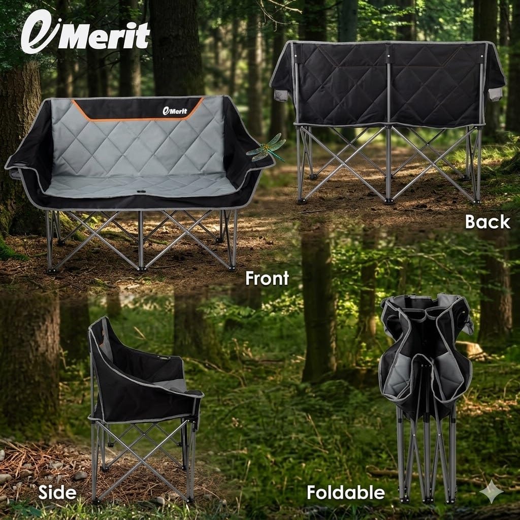 Thumbnail 5 de EMERIT Oversized Fully Padded Camping Chair — 650 lb Capacity Quad Fold Loveseat