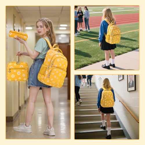 Thumbnail 6 de SIVENKE Mochila Escolar para niñas y adolescentes – Juego con bolsa de almuerzo y estuche en color amarillo