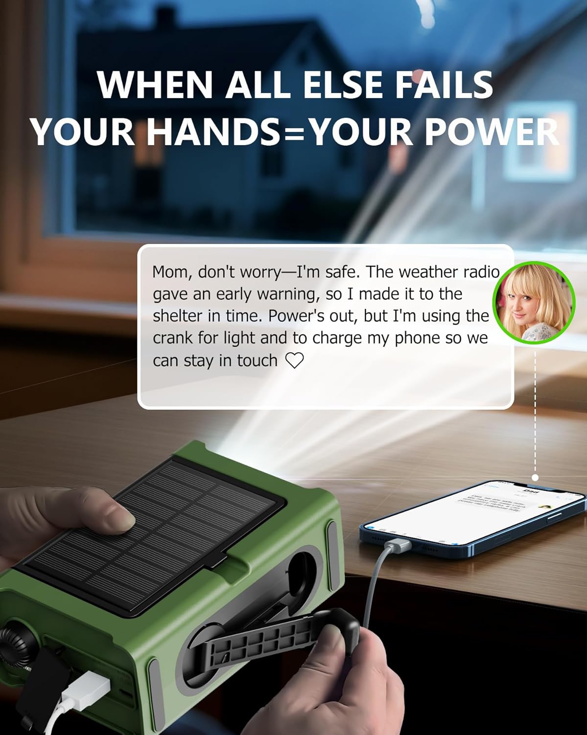 Thumbnail 2 de Emergency Weather Radio with Large Solar Panel, Hand Crank & 12,000mAh Battery (AM/FM/NOAA)