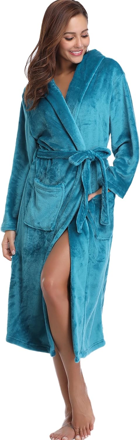 Thumbnail 2 de Vlazom Robe de chambre polaire pour femme à capuche, peignoir en flanelle chaude et douce