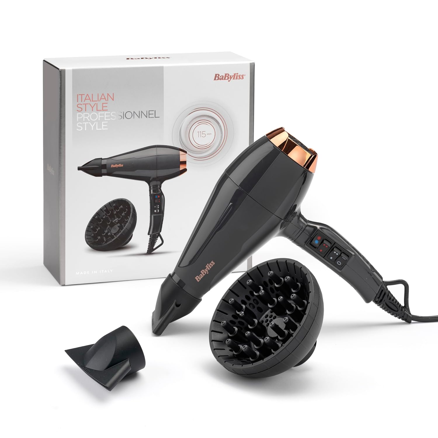 Thumbnail 6 de BaByliss Italian Air Pro Föhn mit Diffusor – Hochleistungs-Haartrockner, 2100–2200 W, Anti-Frizz Ionen, Italienische Herstellung