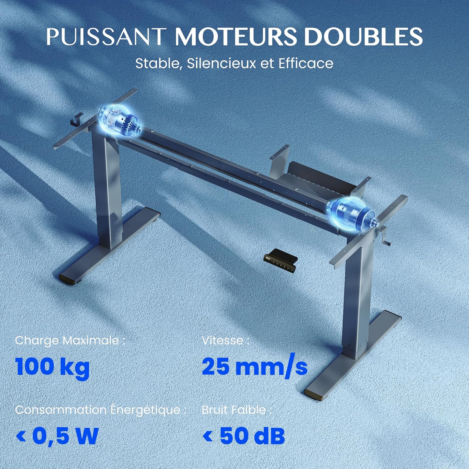 Thumbnail 2 de FLEXISPOT Bureau Assis Debout à 2 Moteurs – Cadre en Acier, Charge 100 kg, Panneau Mémoire, Anti-Collision, Bleu