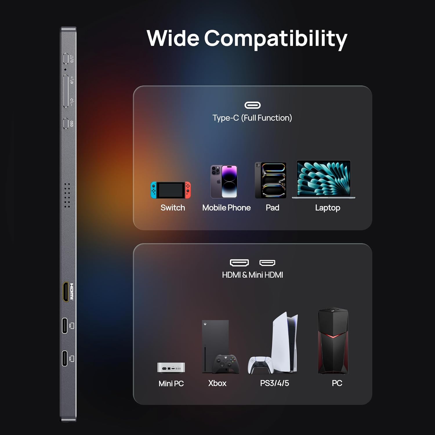 Detalle 2 de ARZOPA 16.1" Portable Monitor Z1C Grey — Full HD, 100% sRGB