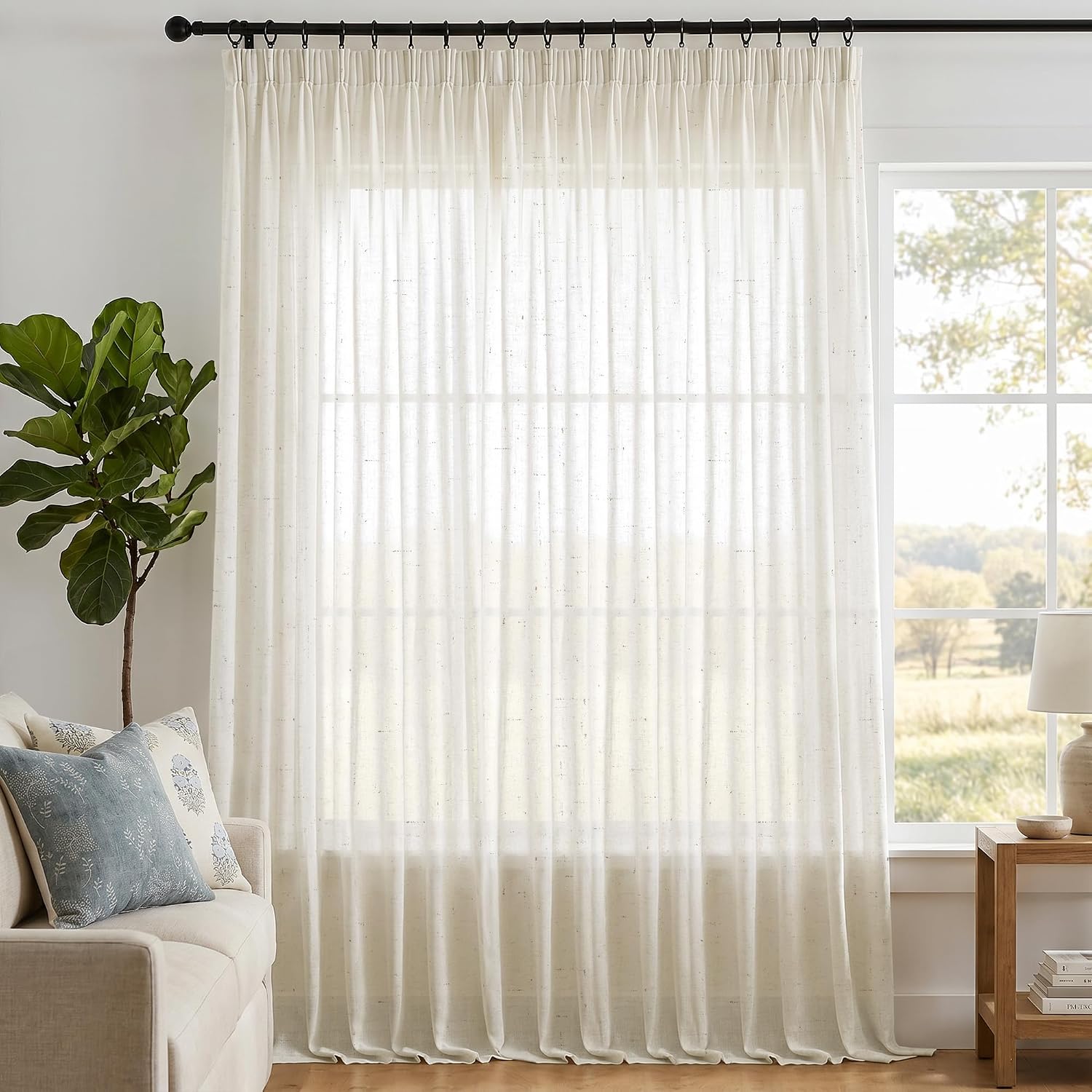 Detalle de Deconovo Rideau décoratif semi-transparent en lin – 280 × 245 cm (1 panneau)