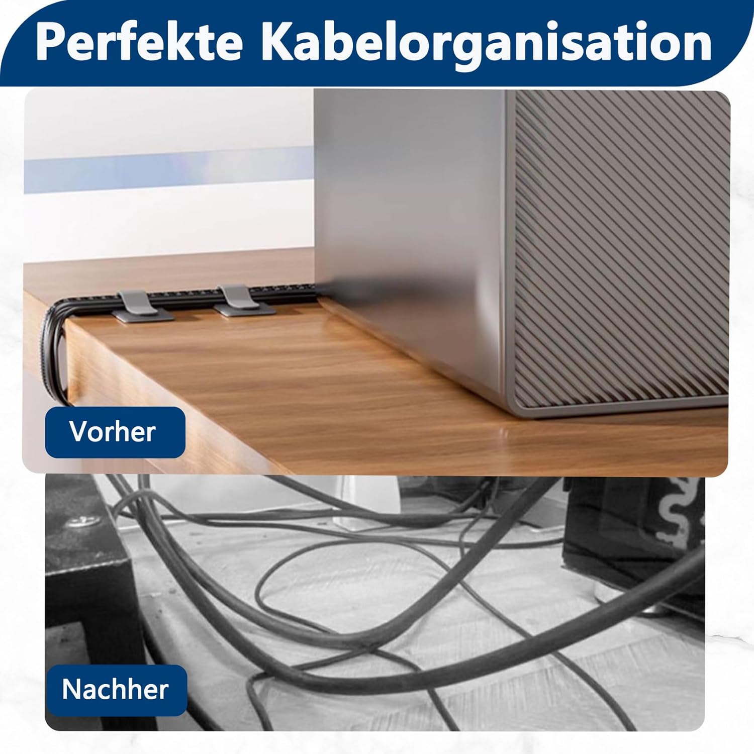 Thumbnail 6 de Abnii 50 Stück selbstklebende Kabelbinder mit Klettband für Kabelmanagement am Schreibtisch (Grey, Small)