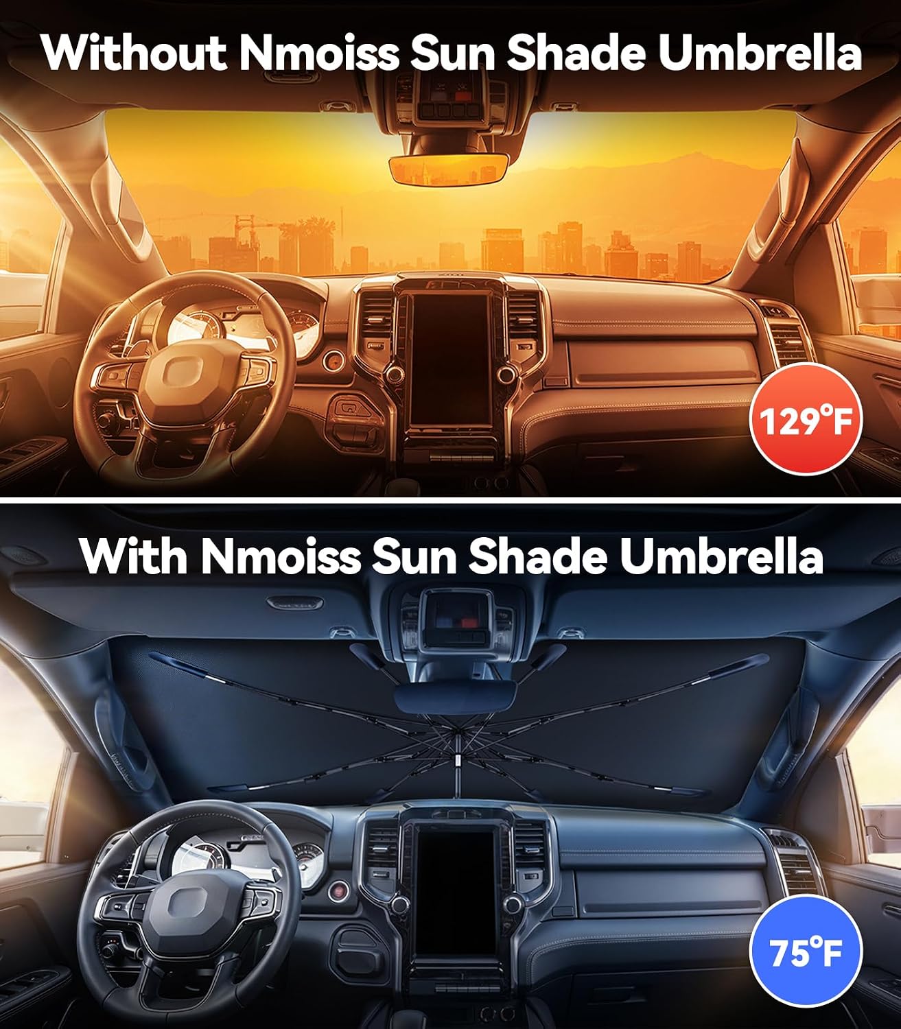 Thumbnail 1 de Nmoiss Windshield Sun Shade Umbrella for Ram Trucks (2010–2026) with Vinyl Coating Heat Shield