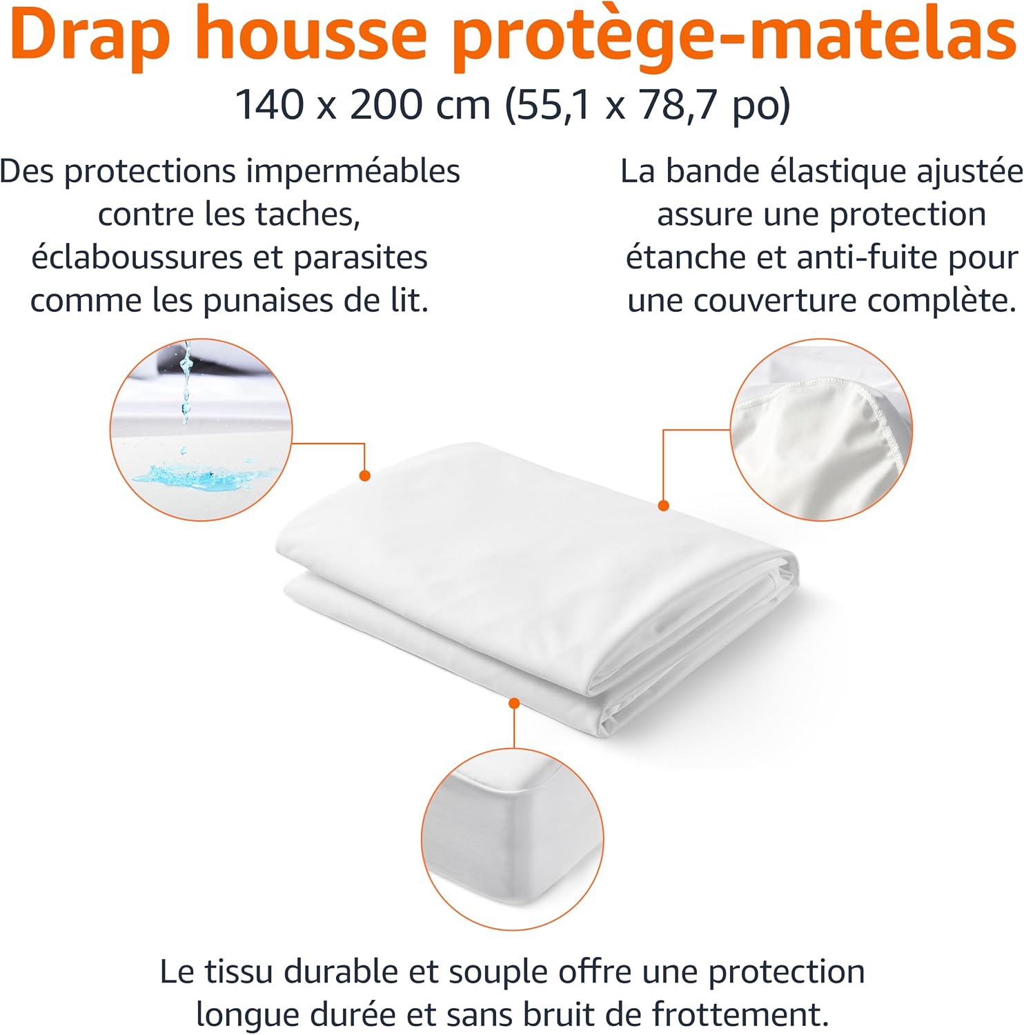 Detalle 2 de Amazon Basics Protège Matelas Imperméable 140 x 200 cm, 45 cm de profondeur – Blanc