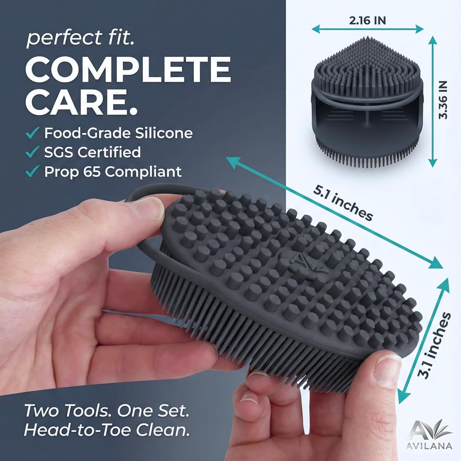 Thumbnail 4 de Avilana Premium Silicone Body Scrubber: Dual-Sided, SGS-Certified, Quick-Dry Bath Brush