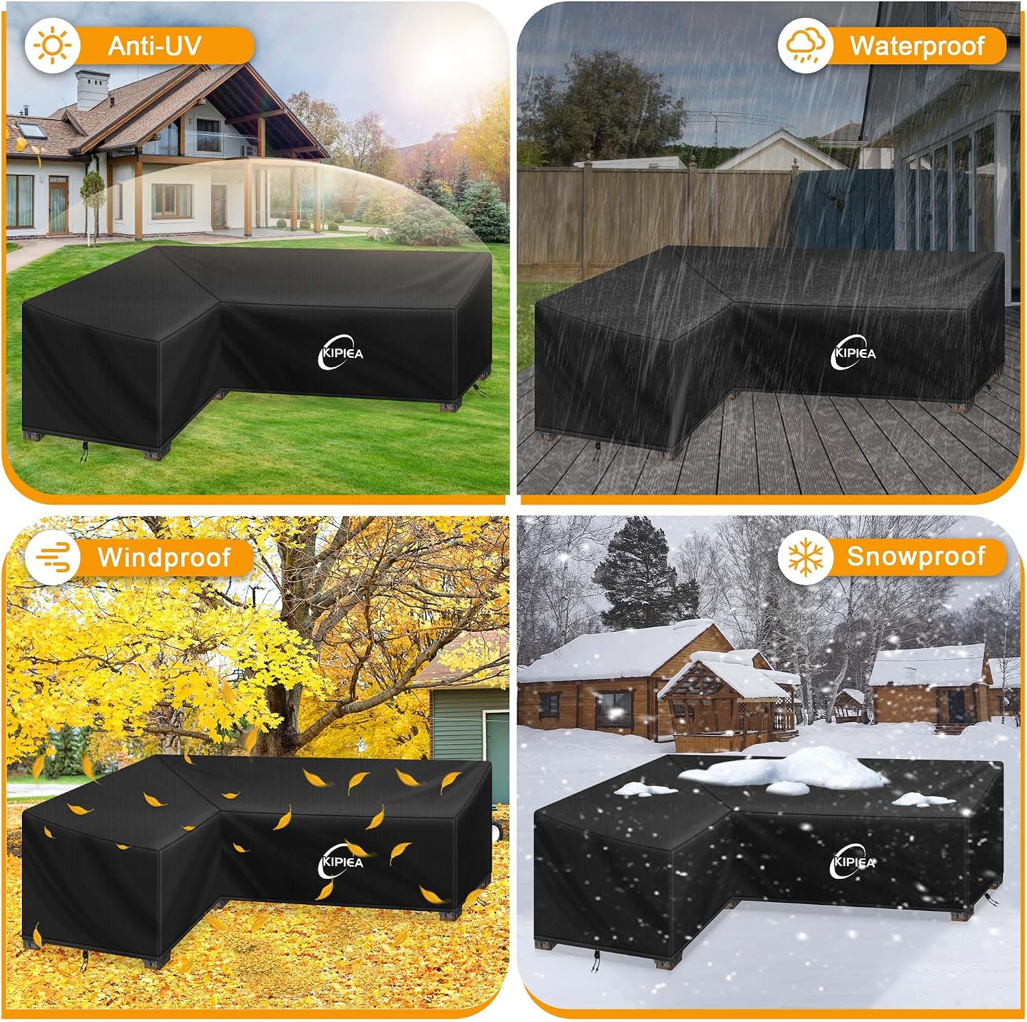 Thumbnail 6 de Kipiea 226x226x85x78cm V-Shaped Sectional Sofa Cover, 420D Oxford