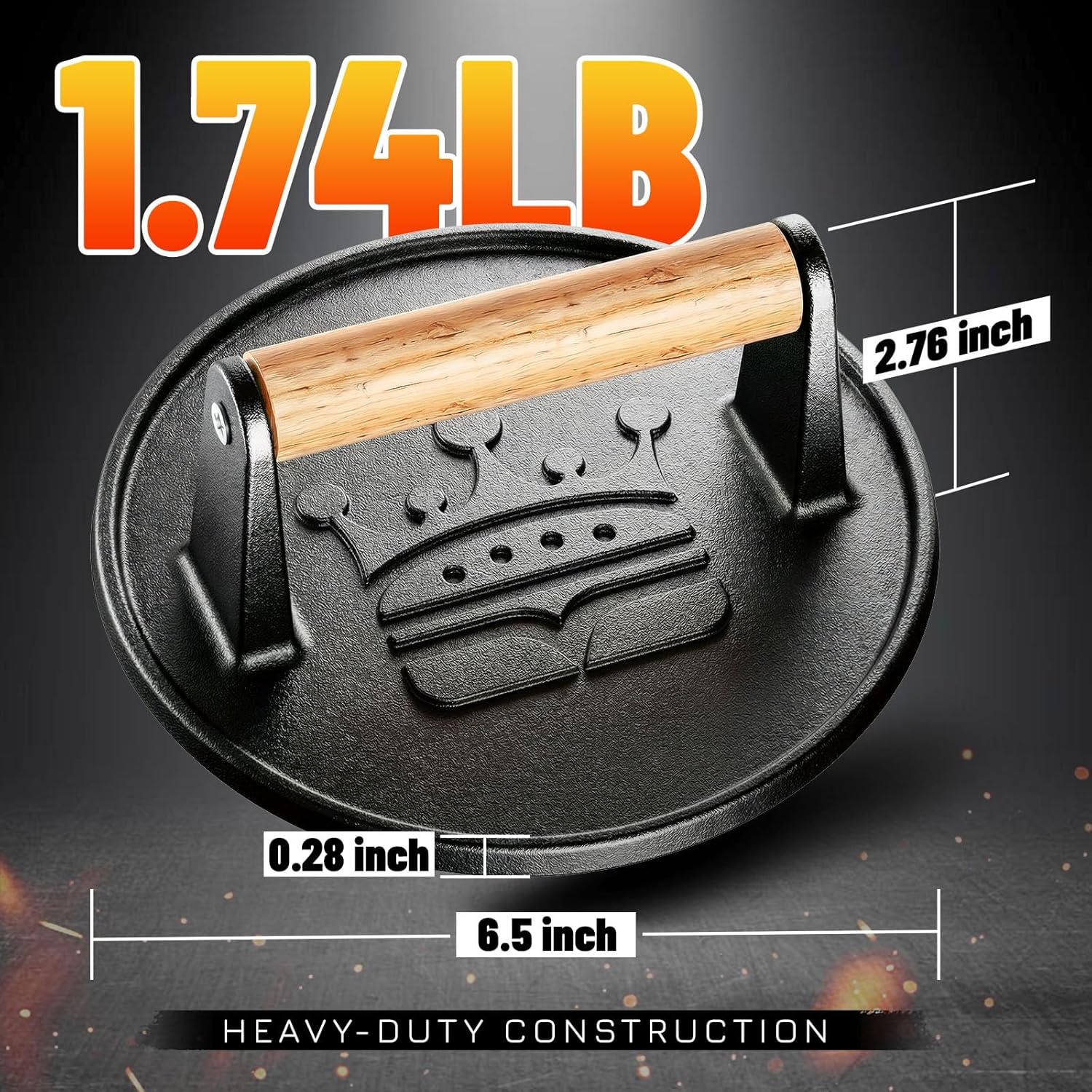 Detalle de Basinel 6.5" Cast Iron Smash Burger Press with Wooden Handle