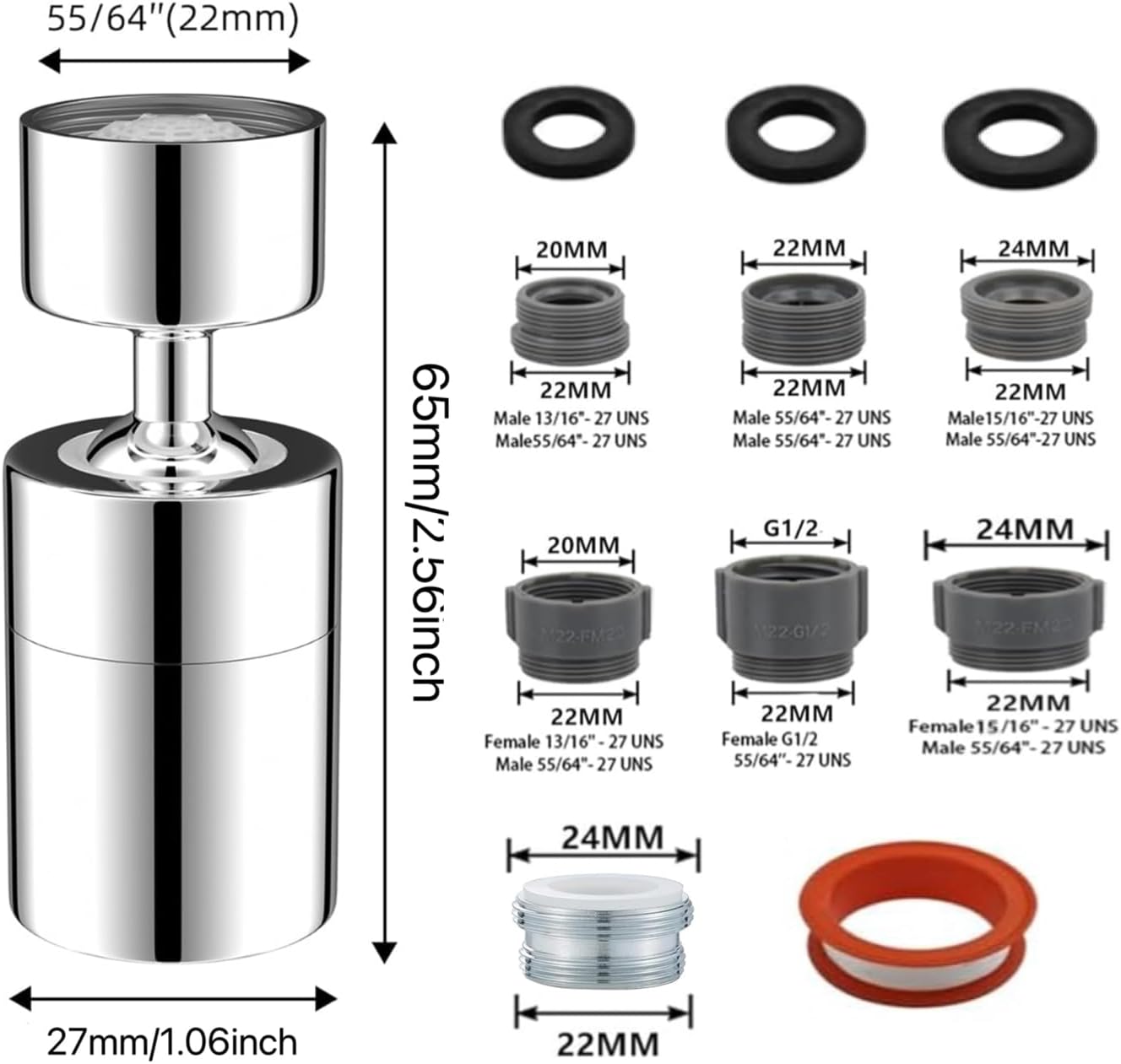 Thumbnail 3 de Kitchen and Basin Tap Spray Head with 360° Swivel and 80° Tilt