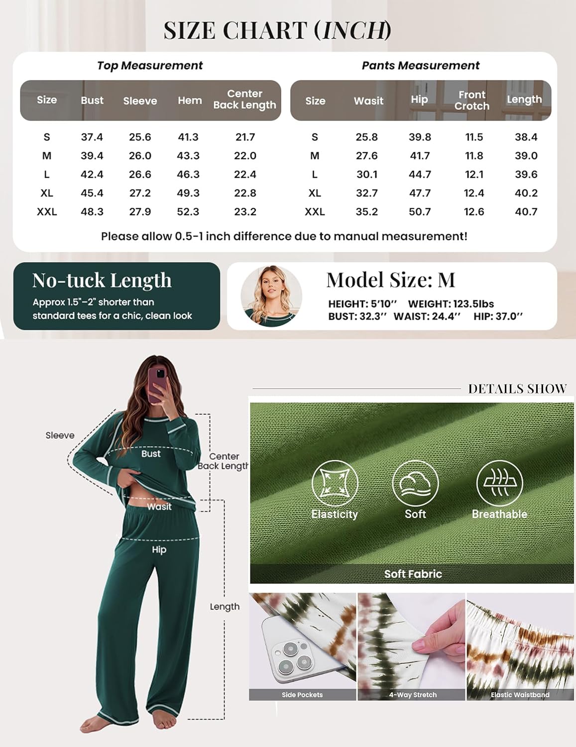 Detalle 2 de Ekouaer Women's Pajama Set