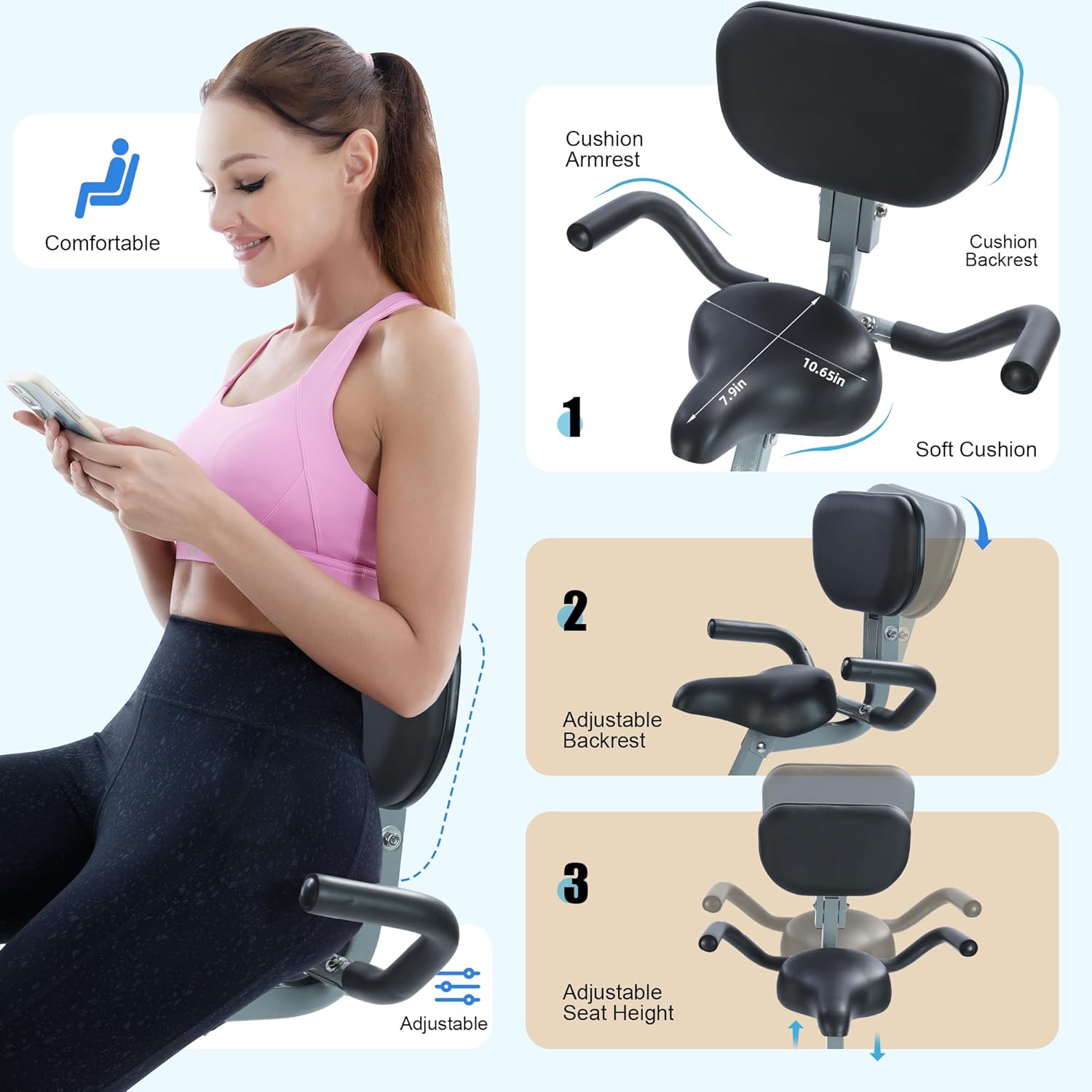 Thumbnail 4 de BARWING 5-in-1 Foldable Stationary Exercise Bike (16-Level Magnetic Resistance) for Home Workouts