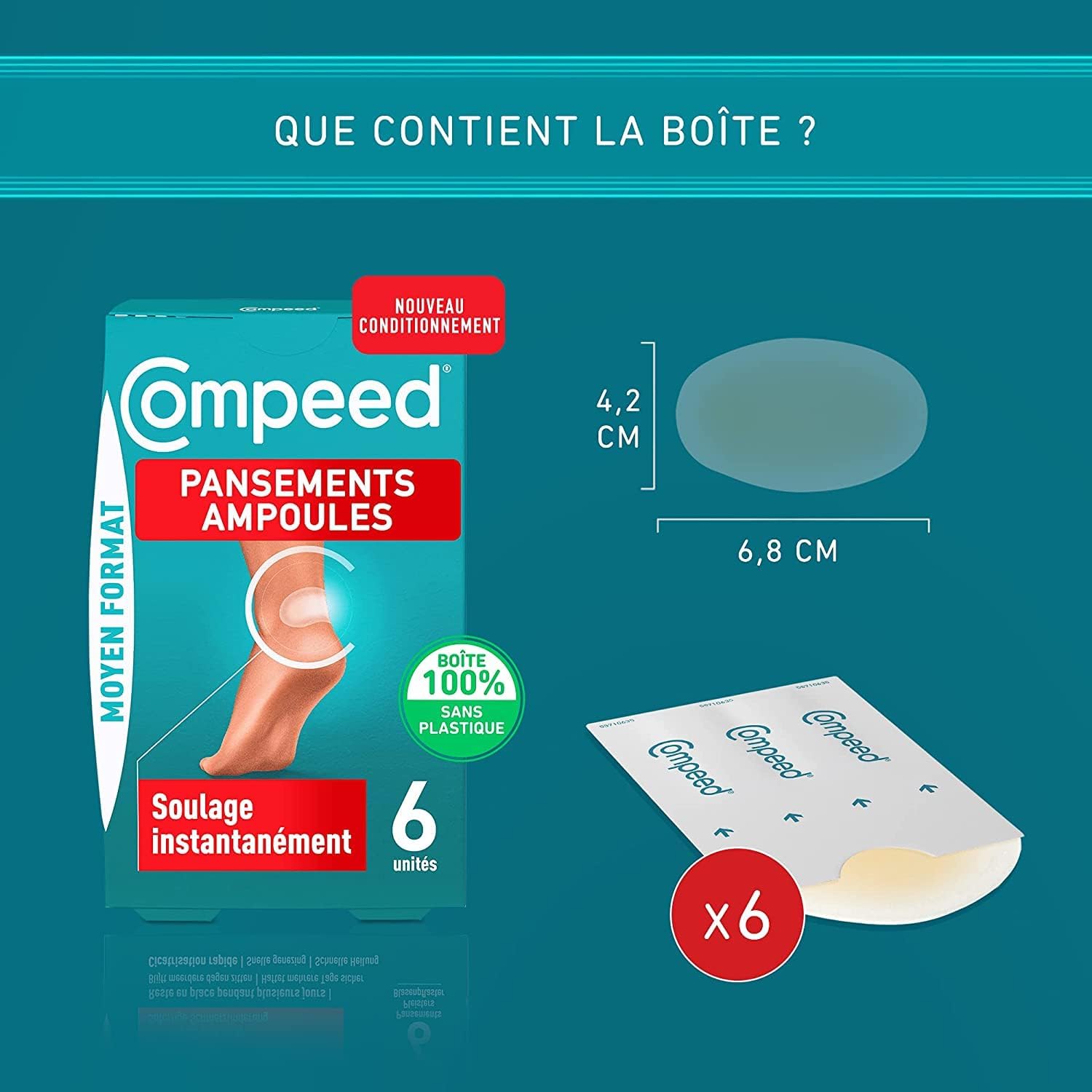 Detalle 2 de Compeed® pansements ampoules hydrocolloïde effet seconde peau (format moyen) – lot de 6