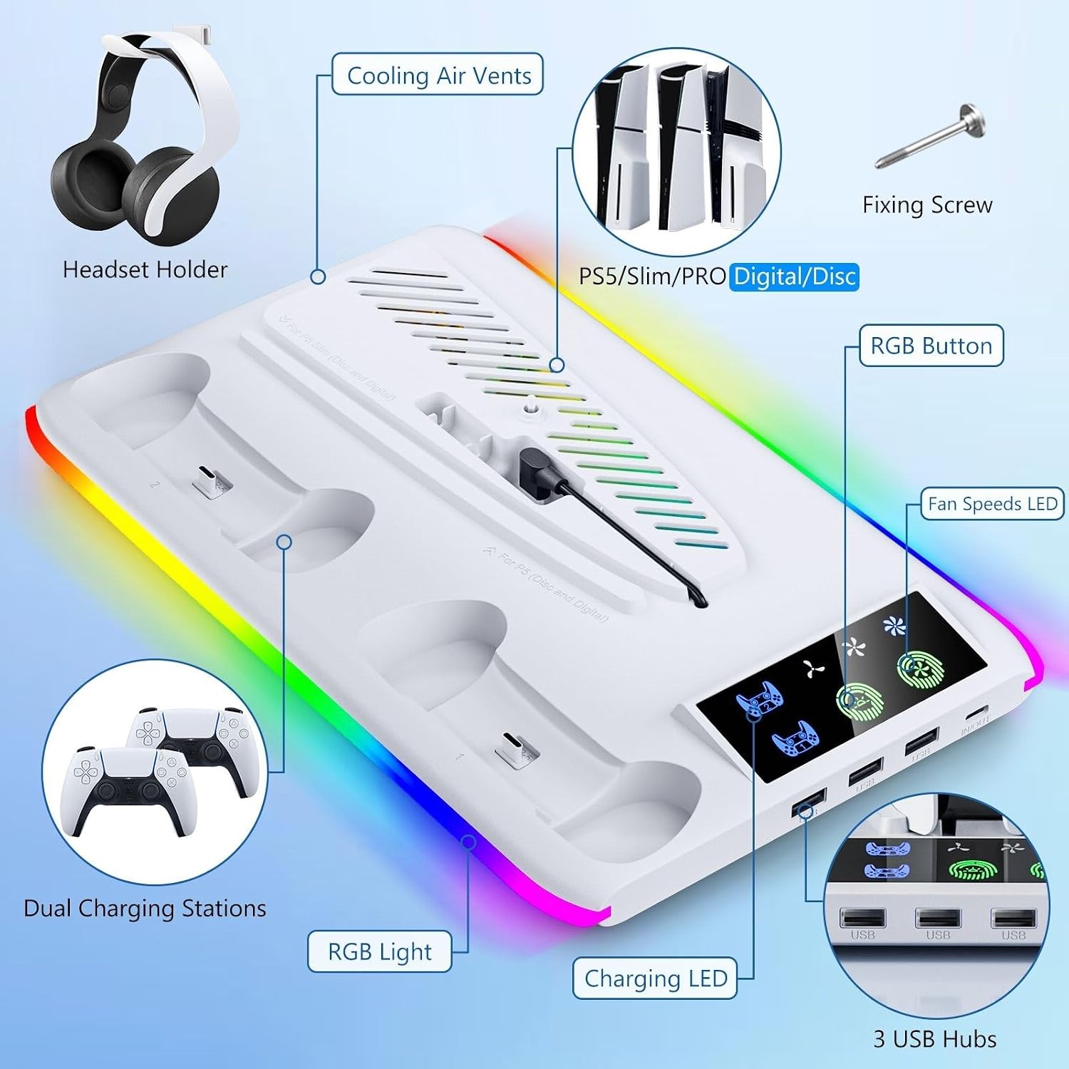 Thumbnail 4 de PS5 Stand Cooling Fan and Controller Charger Dock