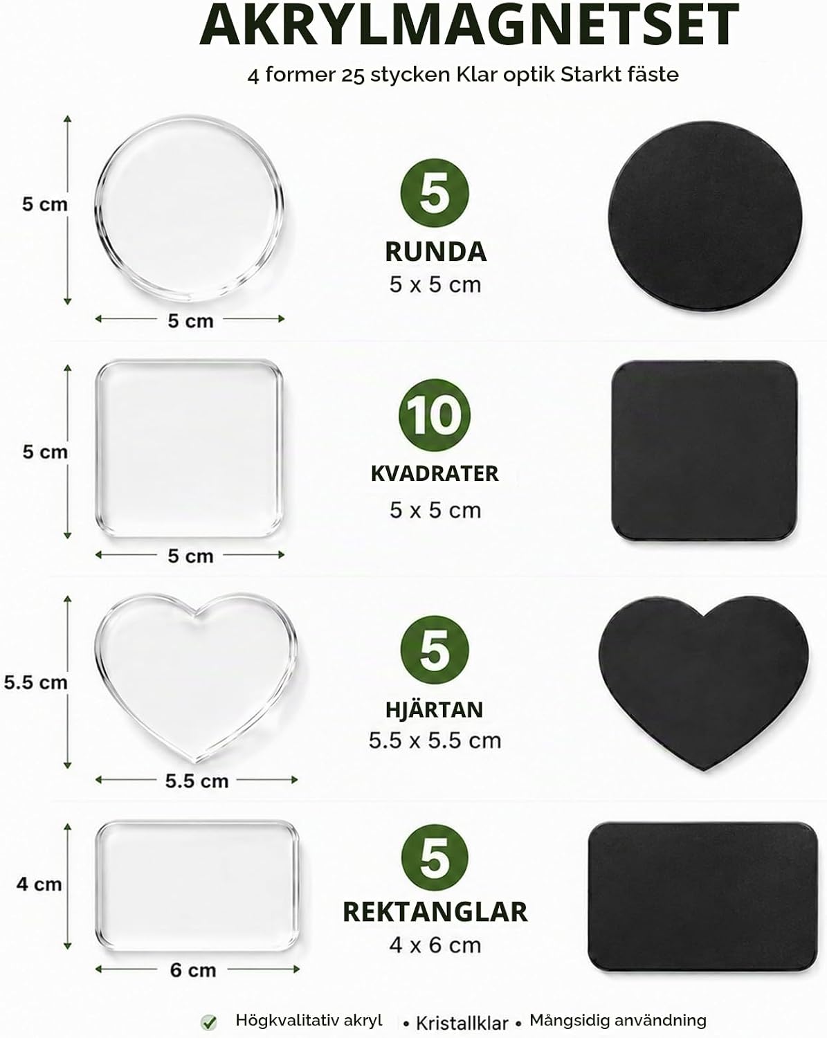 Detalle 2 de Brizuf R-25 fotomagnetset, 25 delar med klar akryl och självhäftande magnetbaksida