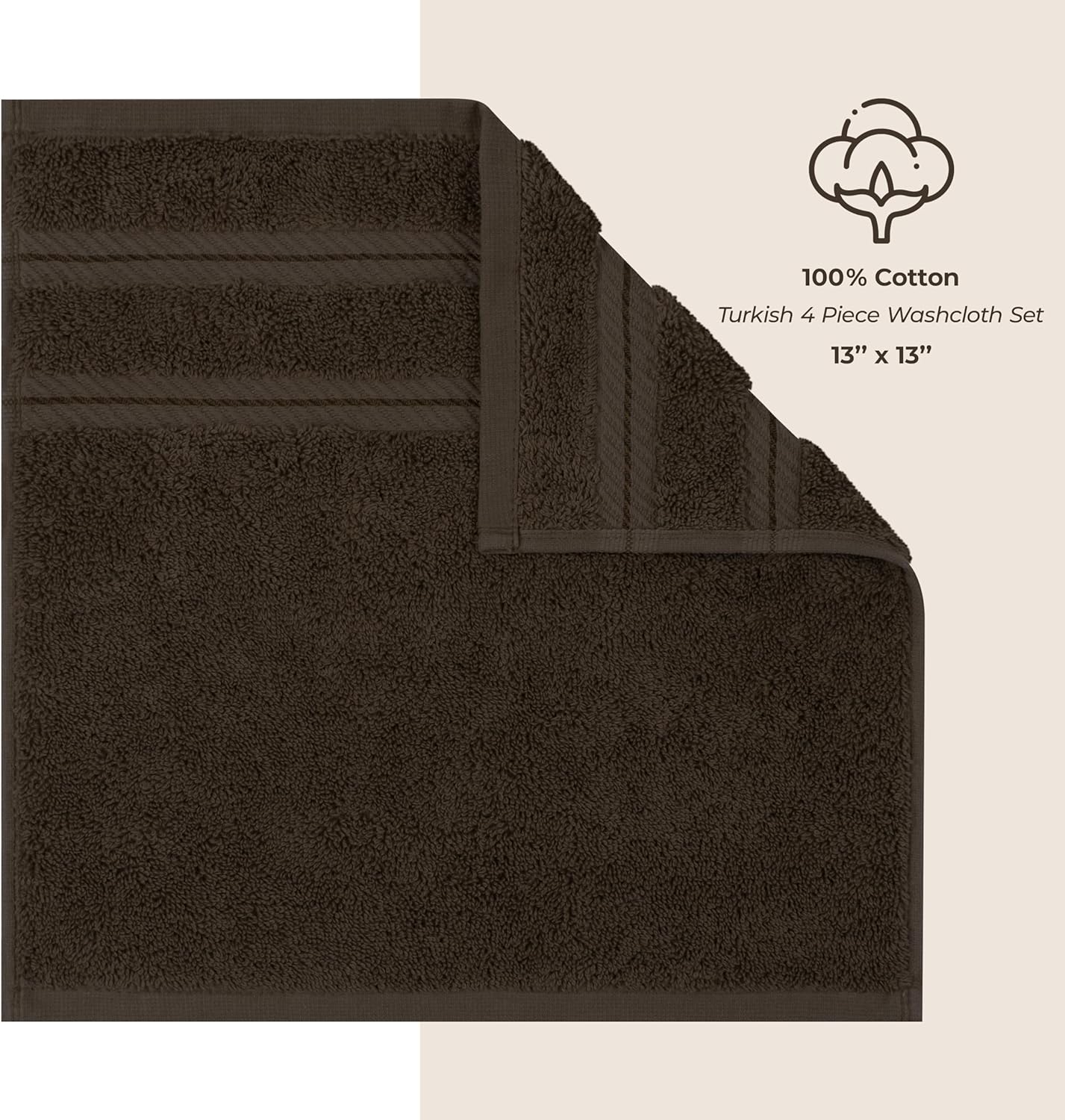 Thumbnail 3 de American Soft Linen Luxury Bath Towels 600 GSM 100% Turkish Cotton, 4-Pack Washcloths (13x13 inches) in Brown