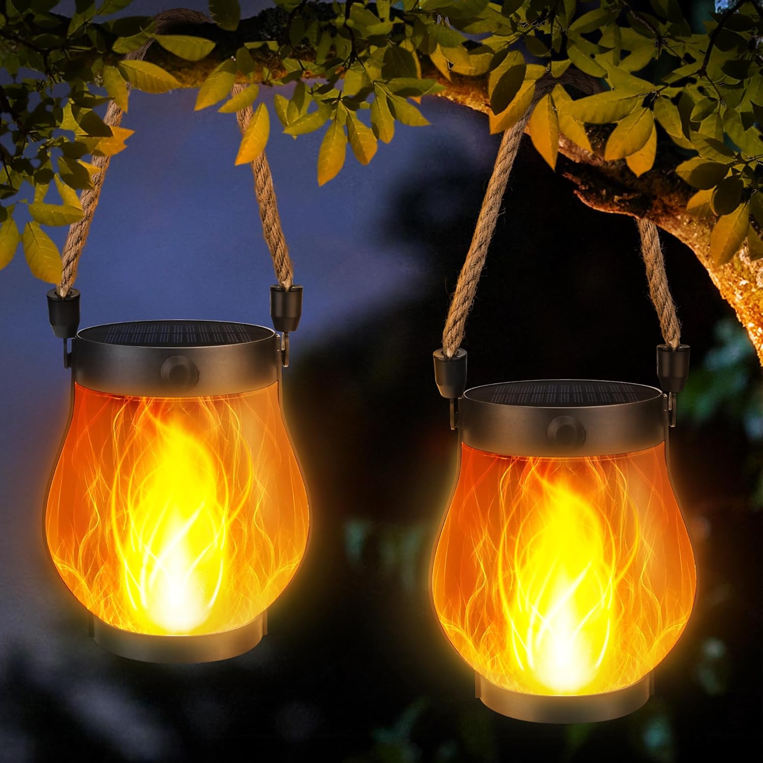 Detalle de Joomer Solar Lights Outdoor Garden: 2 Pack Flickering Flame Effect LED Lanterns