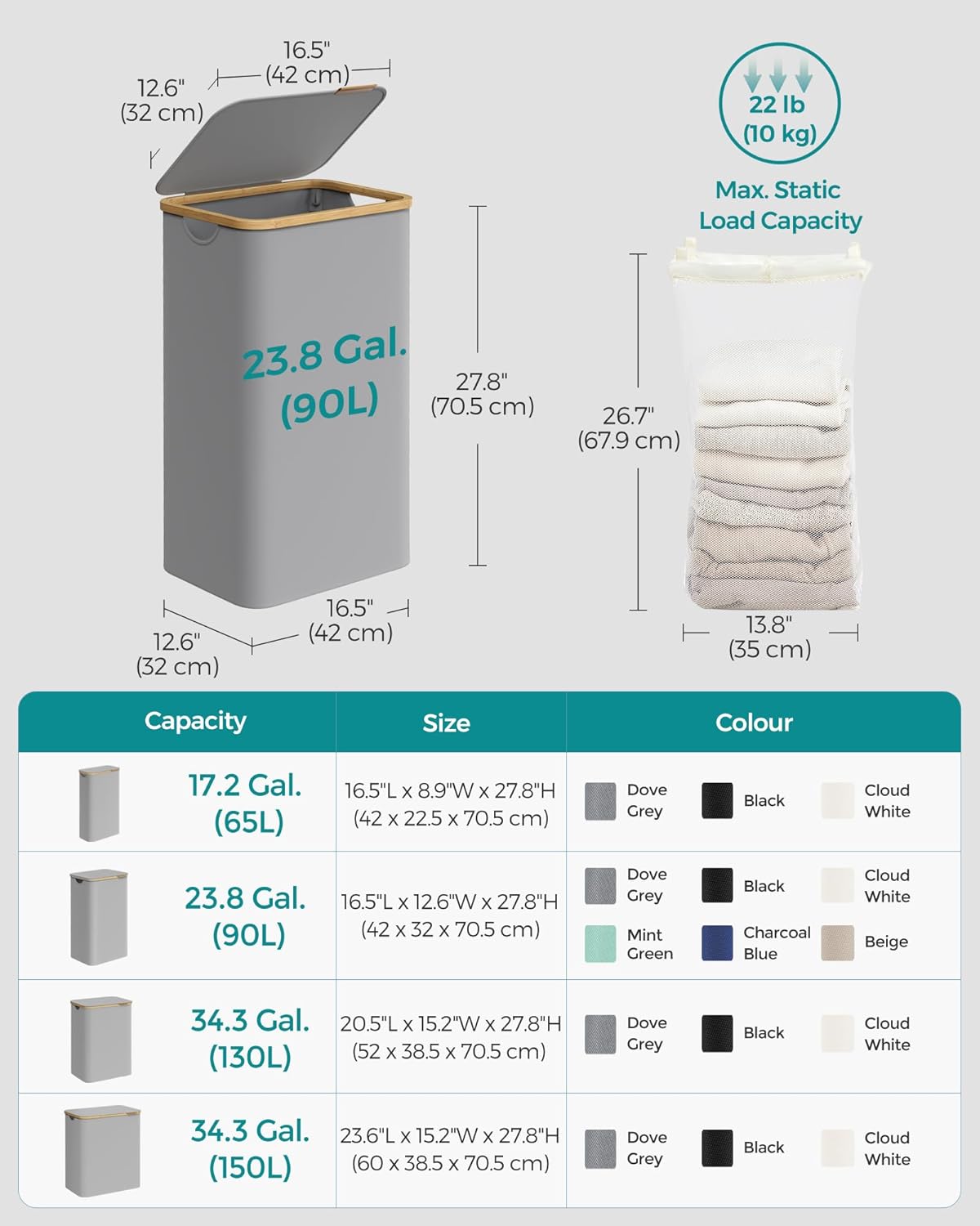 Thumbnail 5 de SONGMICS LCB509G01 90L laundry basket with lid