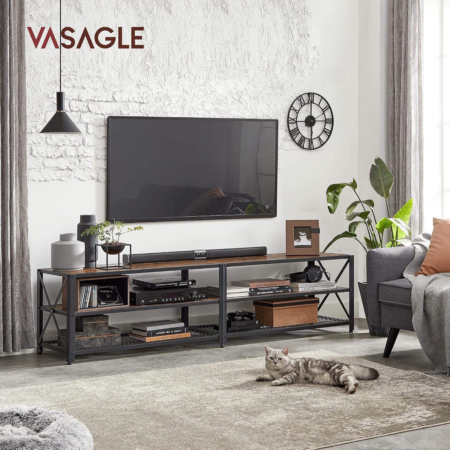 Detalle 2 de VASAGLE DAXTON LTV096B01 – szafka RTV 178 cm, stalowa rama i półki