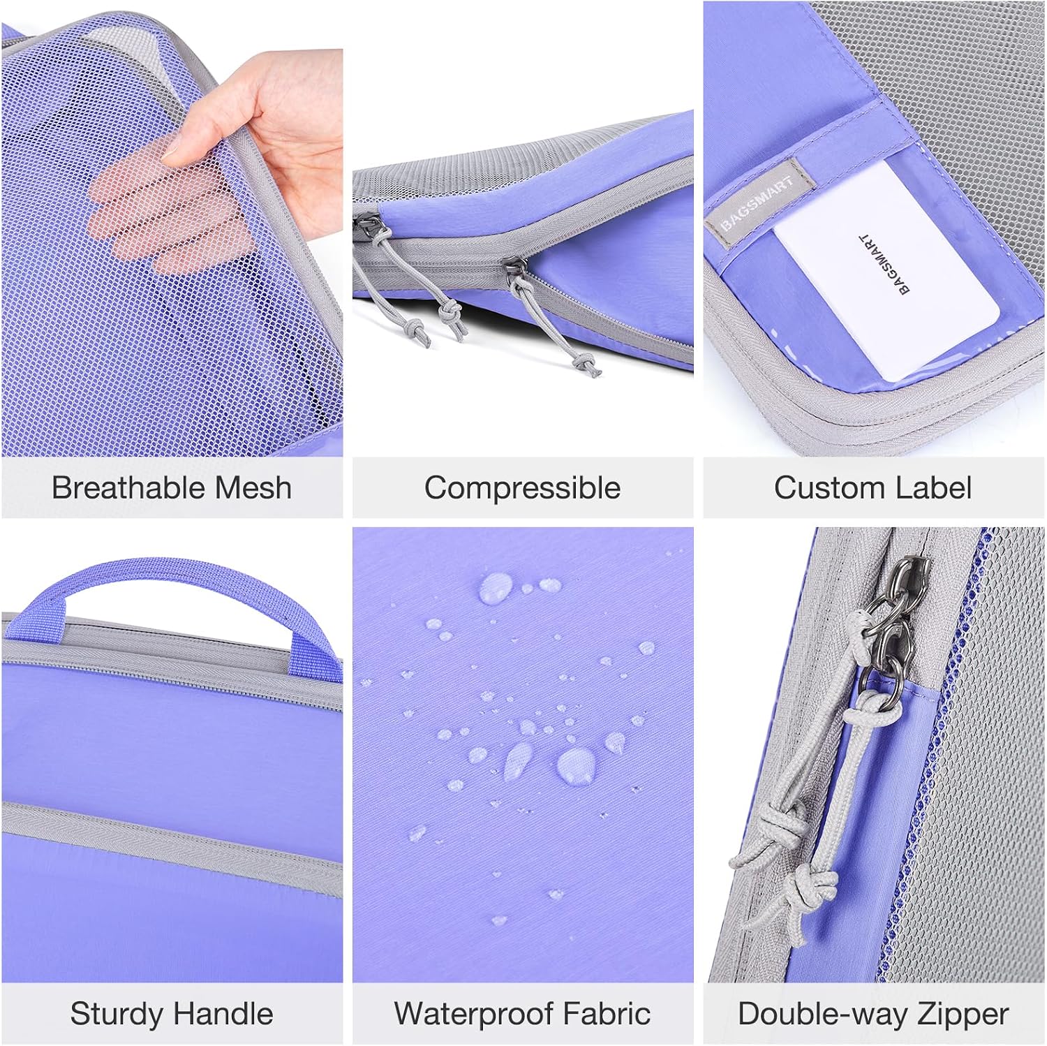 Thumbnail 5 de Bagsmart Compression Packing Cubes (6-set) for Suitcases & Backpack in Purple