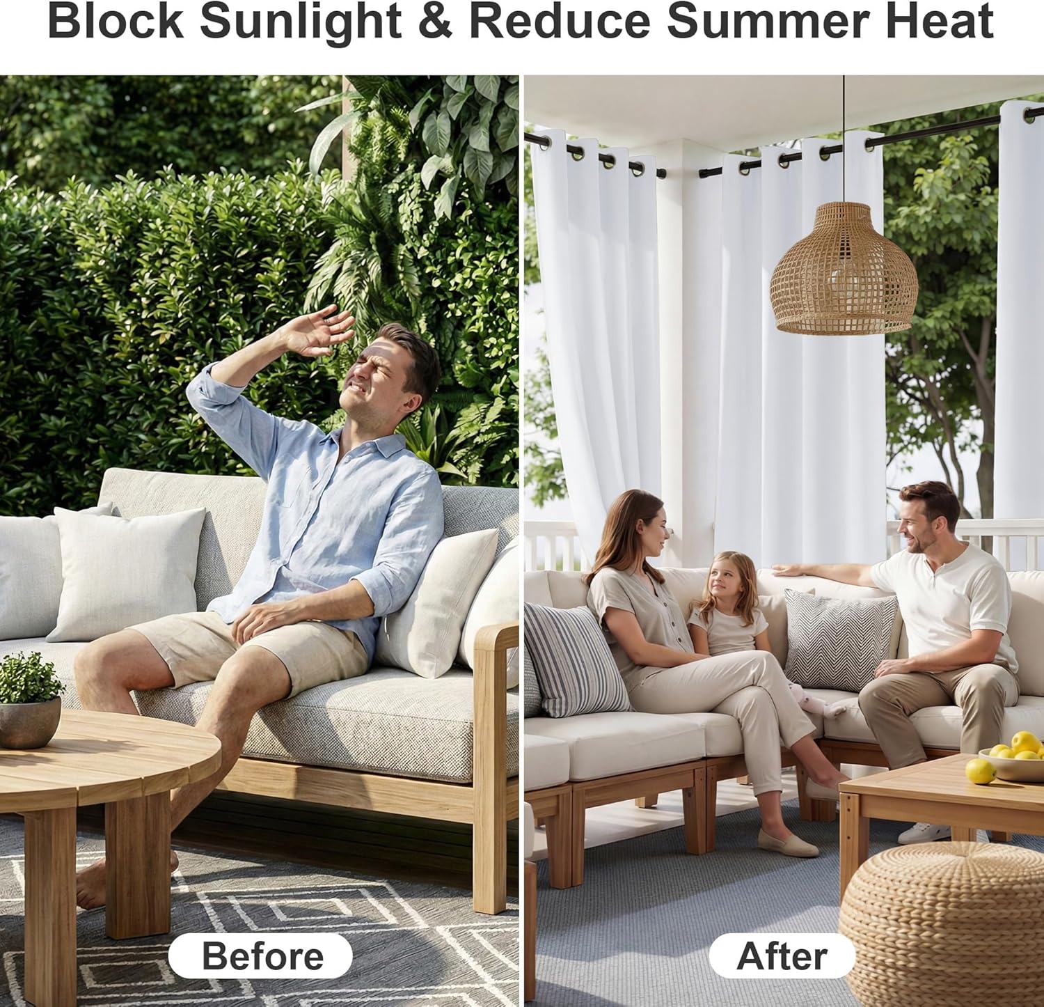 Thumbnail 1 de RYB HOME Outdoor Patio Curtains (Blackout Privacy & Insulating Panel) – Grayish White, 100 W x 95 L, 1 Panel