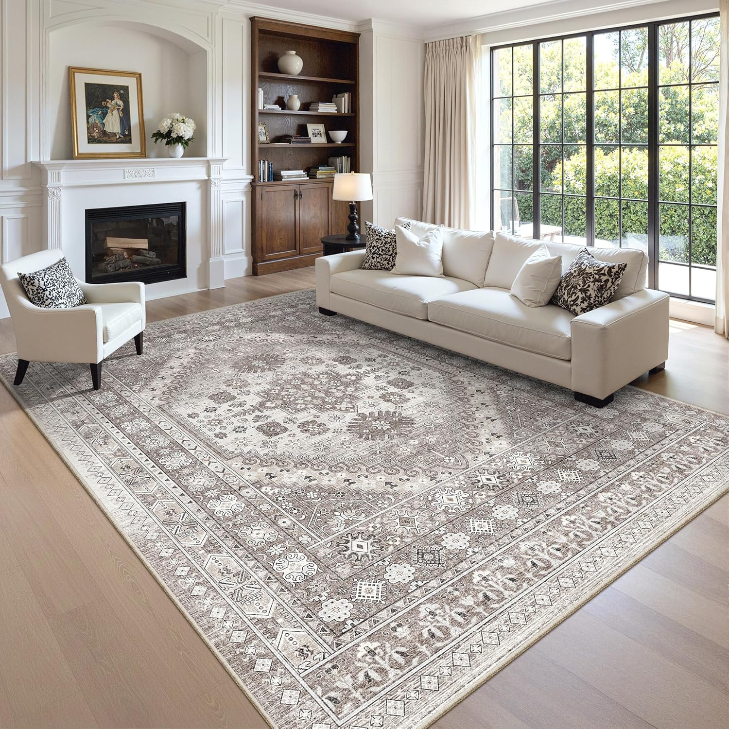Thumbnail 3 de Zesthome 10x12 Area Rug – Stain Resistant, Washable, Ultra-Thin Non-Slip Living Room/Bedroom Rug (Brown/Beige)