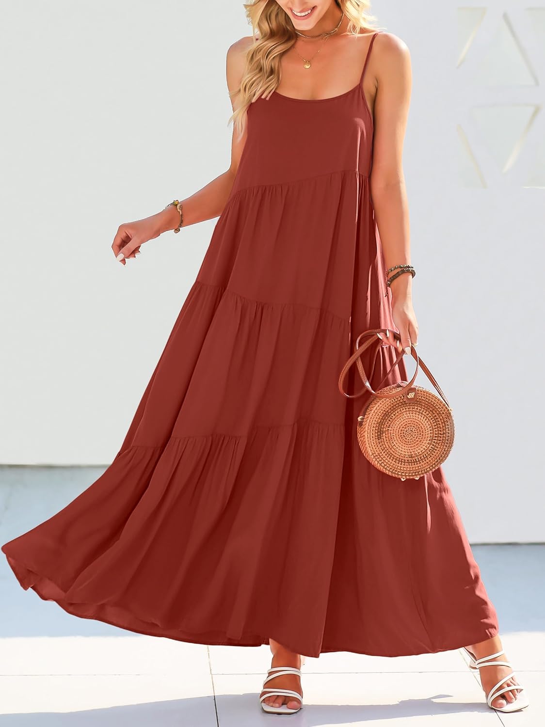 Detalle de ANRABESS Women's Summer Casual Loose Sleeveless Sundress - Boho Linen Maxi
