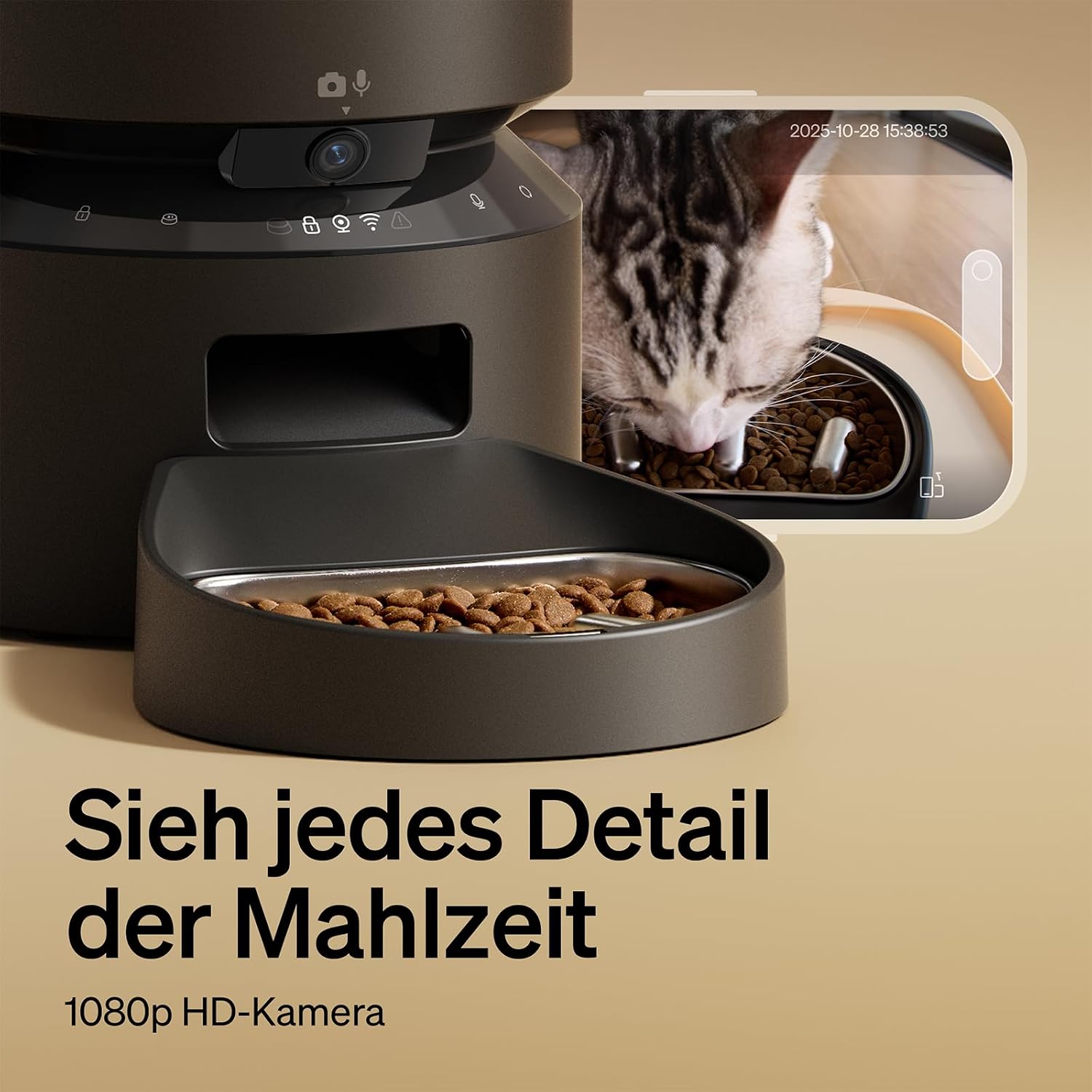 Detalle 2 de PETLIBRO Futterautomat Katze mit Kamera – 1080P, langsamer Edelstahl-Schüssel, 1–10 Mahlzeiten, 5G WLAN, Nachtansicht