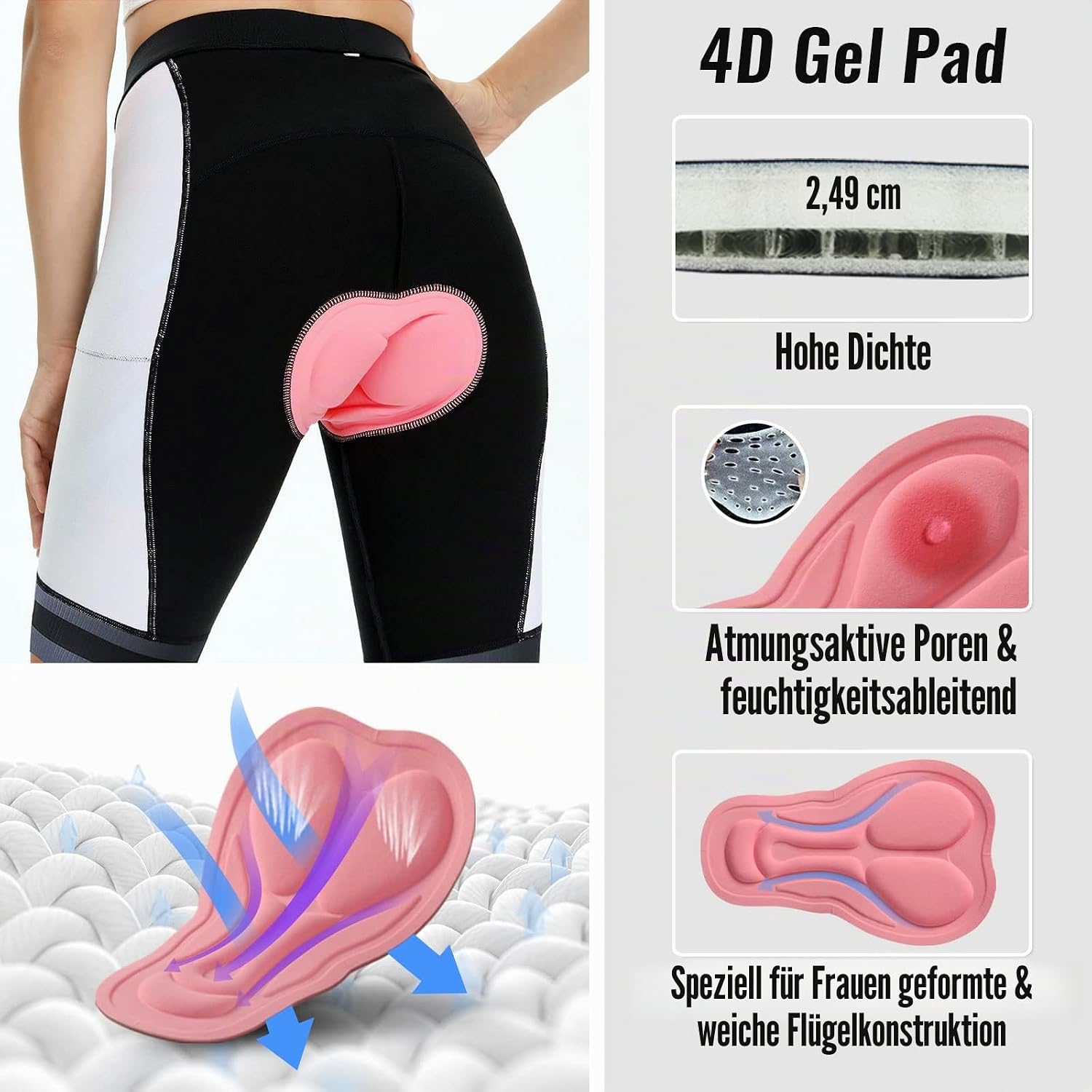 Detalle de NICEWIN Damen 3D-gepolsterte Fahrrad-Shorts mit hoher Taille – schnelltrocknend