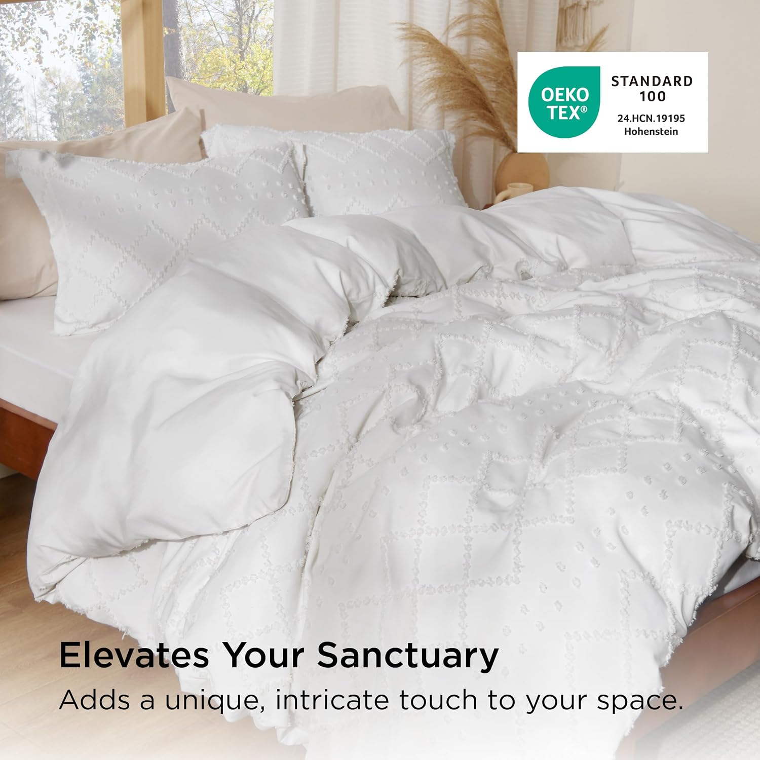 Thumbnail 5 de Bedsure Duvet Cover Set-Solid-Embroidery Queen, White Tufted Polyester