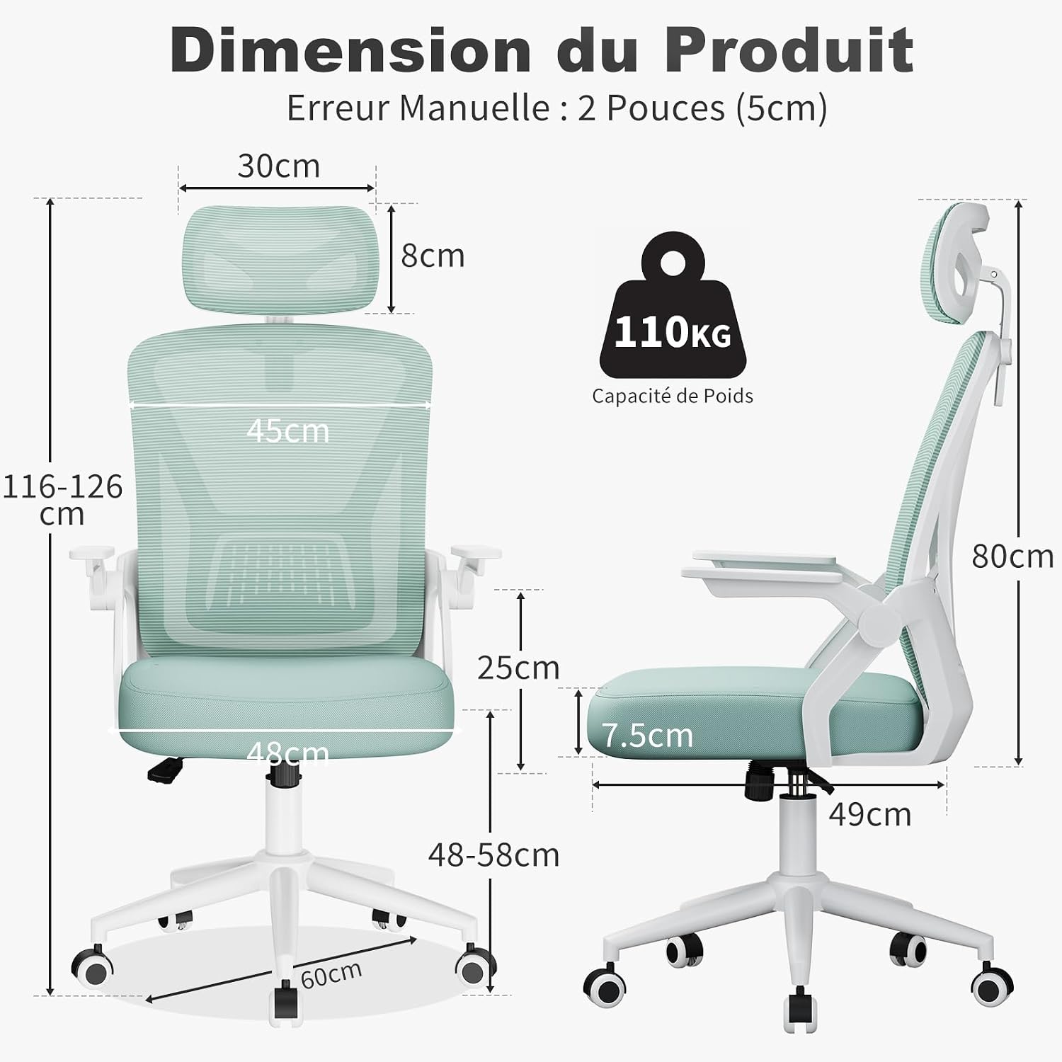 Thumbnail 1 de naspaluro Chaise de bureau ergonomique à accoudoirs rabattables, appui-tête réversible et dossier soutien lombaire